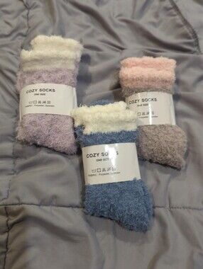 Women Fuzzy Crew Socks - Blue, Pink, Lavender, Gray